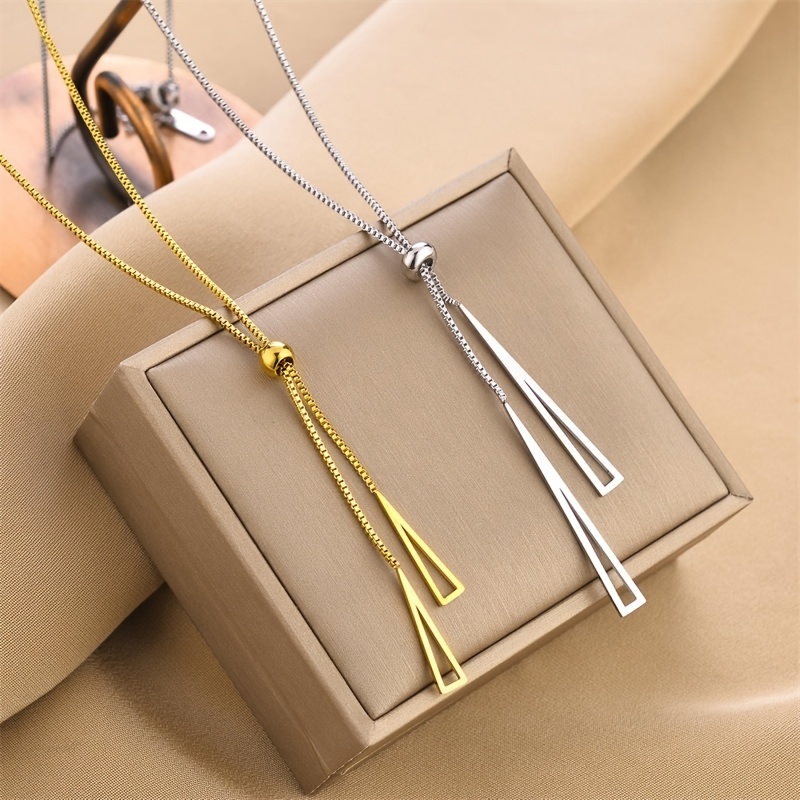Women's Stainless Steel Y-Necklace with Long Triangular Tassel Pendant